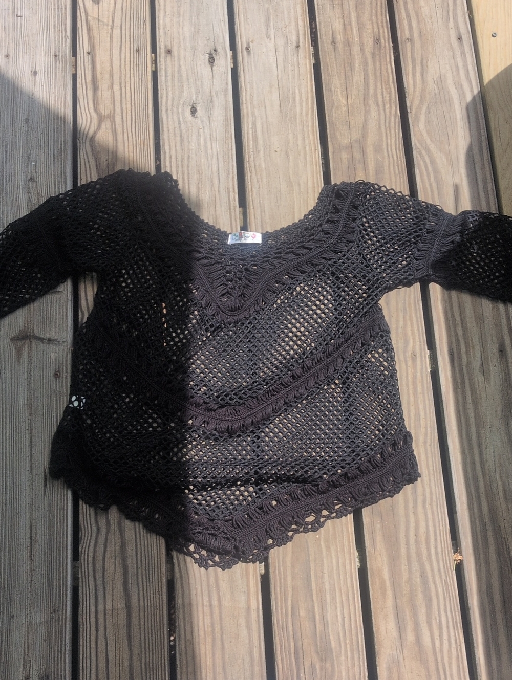 India Boutique Black Crochet Off-Shoulder Sweater